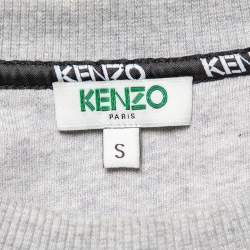 Pre Owned Kenzo Grey Floral Logo Embroidered Cotton Crewneck Sweatshirt S