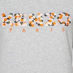 Pre Owned Kenzo Grey Floral Logo Embroidered Cotton Crewneck Sweatshirt S