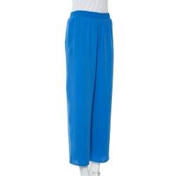 Pre Owned Kenzo Blue Chiffon Elastic Waist Detail Pants M