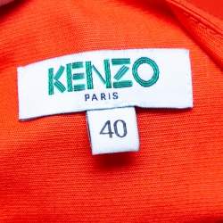 Pre Owned Kenzo Orange Cotton Striped Trim Tie Detail Ruffled Dress M