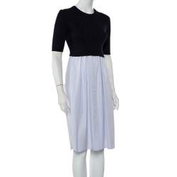 Pre Owned Kenzo Two Tone Knit & Cotton Paneled Dress S