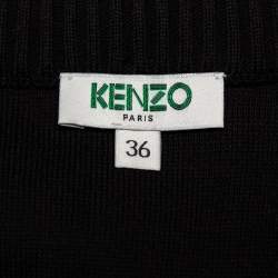 Pre Owned Kenzo Black Knit & Striped Cotton Paneled Midi Dress S