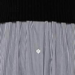 Pre Owned Kenzo Black Knit & Striped Cotton Paneled Midi Dress S