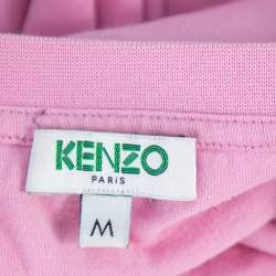 مملوكة مسبقًا تي شيرت كينزو قطن مطبوع نمر أبيض وردي رقبة مستدديرة مقاس وسط (ميديوم)