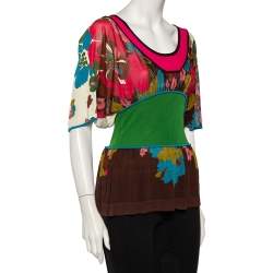 Pre Owned Kenzo Multicolor Floral Patterned Silk Knit Oversized Top M