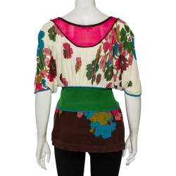 Pre Owned Kenzo Multicolor Floral Patterned Silk Knit Oversized Top M