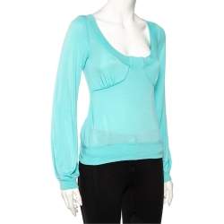 Pre Owned Kenzo Blue Knit Scoop Neck T-Shirt S