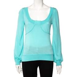 Pre Owned Kenzo Blue Knit Scoop Neck T-Shirt M