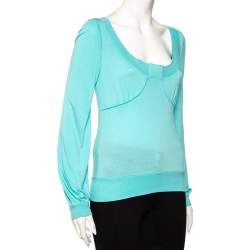 Pre Owned Kenzo Blue Knit Scoop Neck T-Shirt M