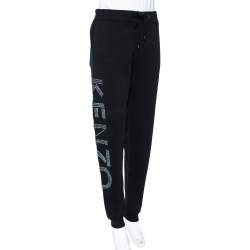 Pre Owned Kenzo Black Cotton Knit Logo Detail Joggers L