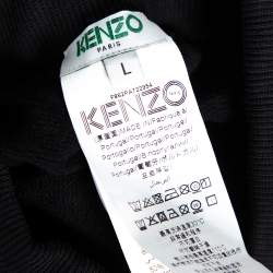 Pre Owned Kenzo Black Cotton Knit Logo Detail Joggers L
