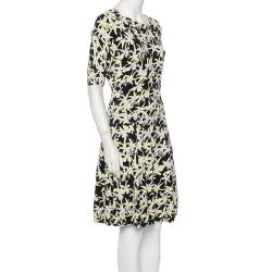 Pre Owned Kenzo Multicolor Palm Tree Jacquard Knit Flared Midi Dress M