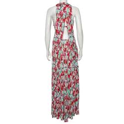 Pre Owned Kenzo Multicolor Block Flower Printed Jersey Overlay Detail Maxi Dress L