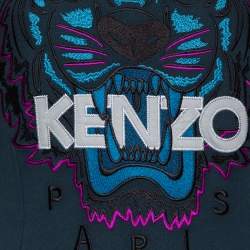 Pre Owned Kenzo Teal Tiger Embroidered Cotton Sweater Dress S