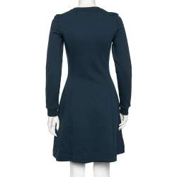 Pre Owned Kenzo Teal Tiger Embroidered Cotton Sweater Dress S