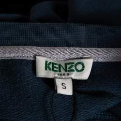 Pre Owned Kenzo Teal Tiger Embroidered Cotton Sweater Dress S