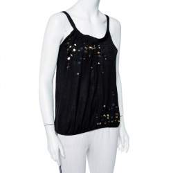Pre Owned Kenzo Black Embellished Silk Knit Tank Top S