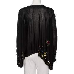 Pre Owned كا رديغان كينزو حرير تريكو أسود مزخرف بحزام وياقة ووترفول مقاس صغير - سمول 