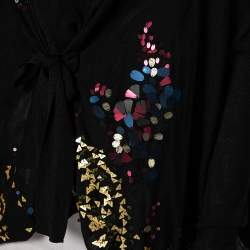 Pre Owned كارديغان كينزو حرير تريكو أسود مزخرف بحزام وياقة ووترفول مقاس صغير - سمول 