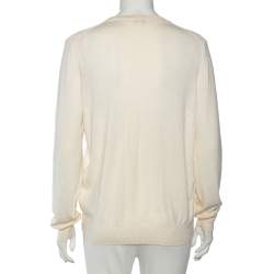 Pre Owned سويتر كينزو تريكو كريمي مزين شعار الماركة رقبة مستديرة مقاس كبير (لارج)