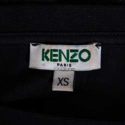 Pre Owned Kenzo Black Cotton Embroidered Tiger Detail Multi Logo T-Shirt XS