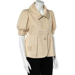 Pre Owned جاكت كينزو مجمع أكمام منفوخة كتان كريمي مقاس متوسط