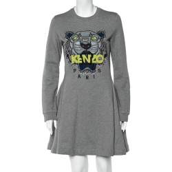 Pre Owned Kenzo Grey Tiger Embroidery Sweater Dress M