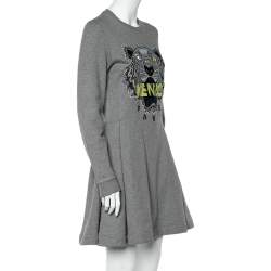Pre Owned Kenzo Grey Tiger Embroidery Sweater Dress M