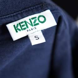 Pre Owned Kenzo Blue Cotton Tiger Embroidered Detail Round Neck T-Shirt S