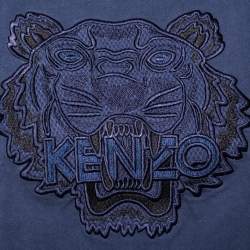 Pre Owned Kenzo Blue Cotton Tiger Embroidered Detail Round Neck T-Shirt S