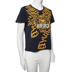 Pre Owned Kenzo Blue Cotton Tiger Logo Printed Round Neck T-Shirt M