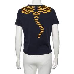 Pre Owned Kenzo Blue Cotton Tiger Logo Printed Round Neck T-Shirt M