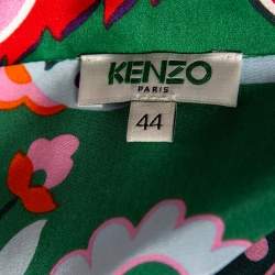 Pre Owned Kenzo Green Paisley Print Silk Shirt Dress L 
