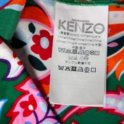 Pre Owned Kenzo Green Paisley Print Silk Shirt Dress L 