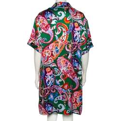 Pre Owned Kenzo Green Paisley Print Silk Shirt Dress L 