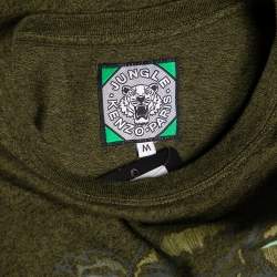 Pre Owned Kenzo Olive Green Tiger Print Melange Cotton Crew Neck T-Shirt M