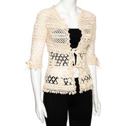 Pre Owned جاكت كينزو ربطة تفاصيل زهور تريكو كروشيه كريمي مقاس متوسط