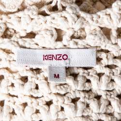 Kenzo Cream Crochet Knit Floral Detailed Tie-Up Jacket M