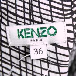 Pre Owned Kenzo Monochrome Printed Cotton Pleated Oversized Shirt Dress S