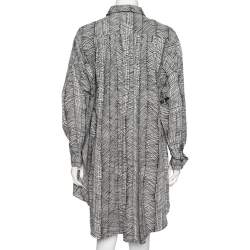 Pre Owned Kenzo Monochrome Printed Cotton Pleated Oversized Shirt Dress S