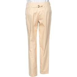Pre Owned Kenzo Peach Cotton Back Buckle Detailed Formal Trousers M