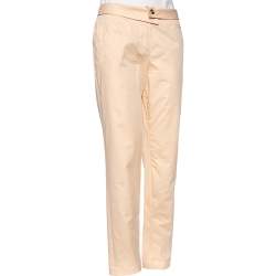 Pre Owned Kenzo Peach Cotton Back Buckle Detailed Formal Trousers M