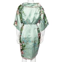 Kenzo Mint Green Floral Print Linen Blend Double Breasted Coat M