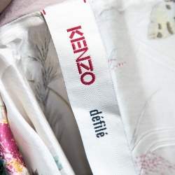 Kenzo Mint Green Floral Print Linen Blend Double Breasted Coat M