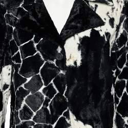 Kenzo Jungle Monochrome Cow Printed Faux Fur Button Front Coat M