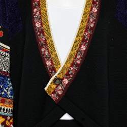 Pre Owned Kenzo Vintage Black Wool Knit Floral Jacquard Patterned Asymmetrical Shrug L