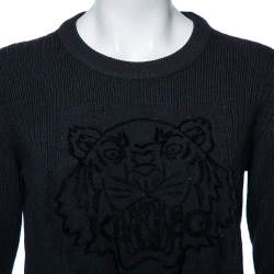 Pre Owned Kenzo Black Wool Knit Flocked Tiger Detailed Sweater M