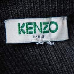 Pre Owned Kenzo Black Wool Knit Flocked Tiger Detailed Sweater M