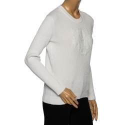 مملوكة مسبقًا Kenzo White Textured Knit Tiger Embossed Crewneck Sweatshirt M