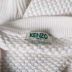 مملوكة مسبقًا Kenzo White Textured Knit Tiger Embossed Crewneck Sweatshirt M
